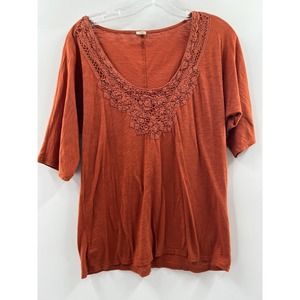 J Crew Women’s Short Sleeve Scoop Neck Tee Battenberg Lace Pumpkin Size Large
